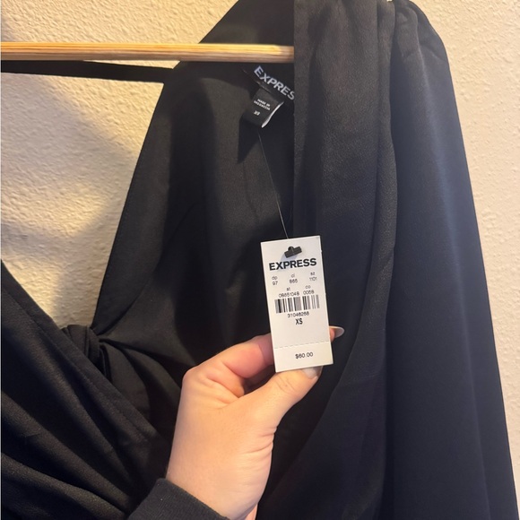 Black long sleeve blouse with an open back bow tie - Picture 2 of 4